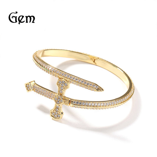 Hip-hop ancient cute European and American new sword of justice bracelet copper inlaid zircon full diamond trend Joker jewelry wholesale