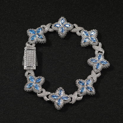 Hip-Hop Rap Chain Infinite Four-Leaf Clover Bracelet Fashionable Trendy Cool Handsome High-End 5A Zircon Colorful Necklace Jewelry