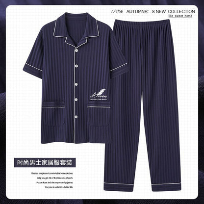 Zhuojia plus size Pajamas Men's Summer Plus Weight Increase Short-sleeved Pants Loose Cardigan Home Wear Men's 220kg
