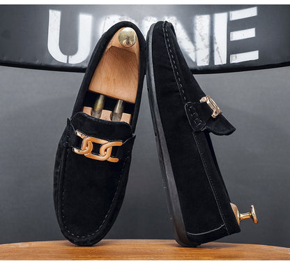 Doudou Shoes Men's Autum 2024 New Frosted Suede Lazy One-Leg Small Leather Shoes Loaf Driving Shoes for Men