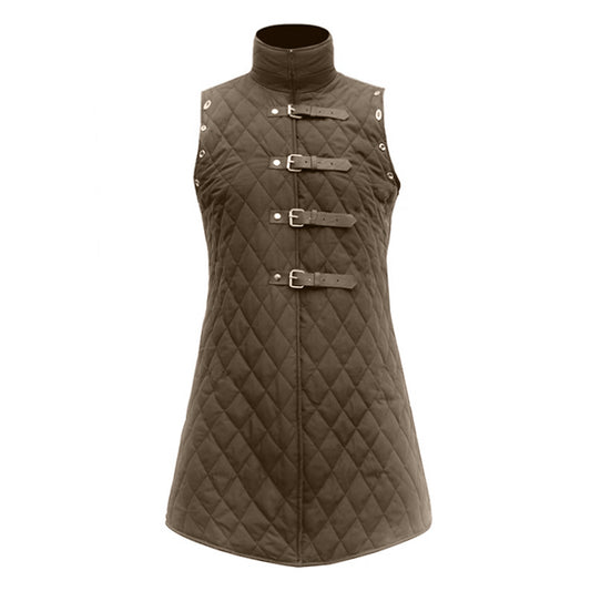 Cross Border Men's Cotton Vest 2025 Medieval Armor Retro Cotton Coat Sleeveless Rivet Belt Buckle Pirate Station Collar Clip