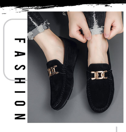 Doudou Shoes Men's Autum 2024 New Frosted Suede Lazy One-Leg Small Leather Shoes Loaf Driving Shoes for Men