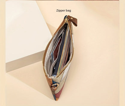 New Fashion Small Square Bag, Cross-Border High-End Retro Wallet, Versatile Zipper Bag, Women's Trendy Color-Blocking Clutch Bag