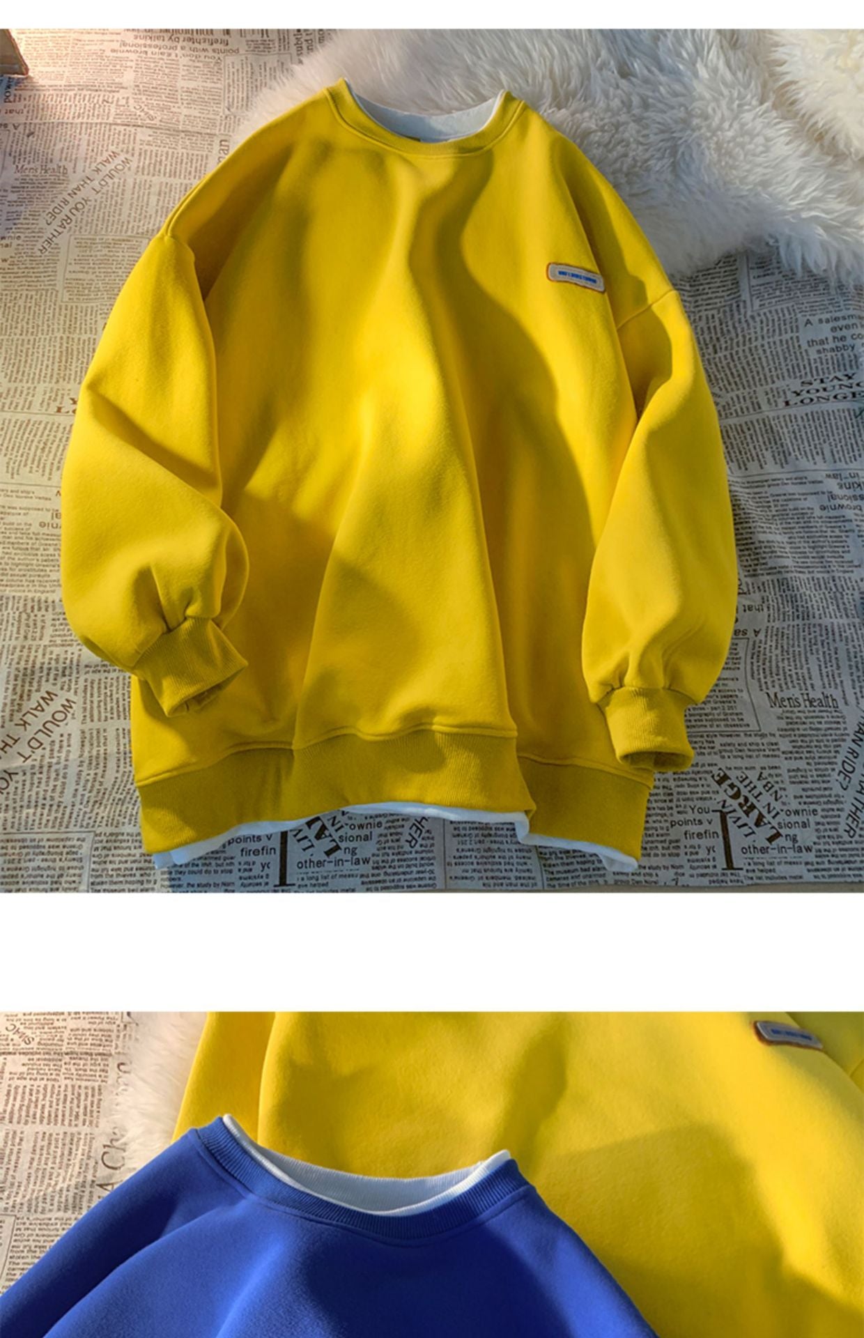 Green sweater men's and women's Hong Kong style spring and autumn top new oversize fake two-piece coat top couple wear lazy
