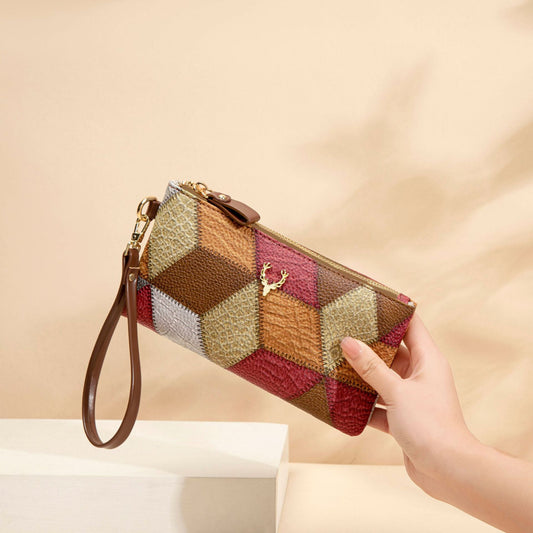 New Fashion Small Square Bag, Cross-Border High-End Retro Wallet, Versatile Zipper Bag, Women's Trendy Color-Blocking Clutch Bag