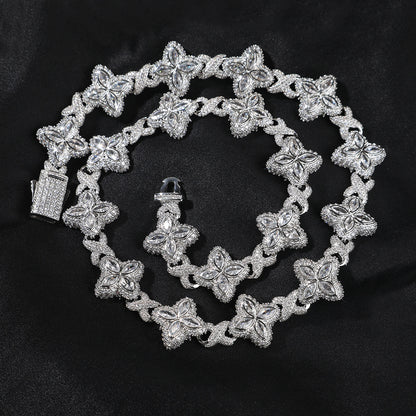 Hip-Hop Rap Chain Infinite Four-Leaf Clover Bracelet Fashionable Trendy Cool Handsome High-End 5A Zircon Colorful Necklace Jewelry
