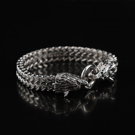 European and American Popular Retro Viking Wolf Head Bracelet Men's Stainless Steel Chain European and American Fashion Norwegian Style Bracelet Wholesale