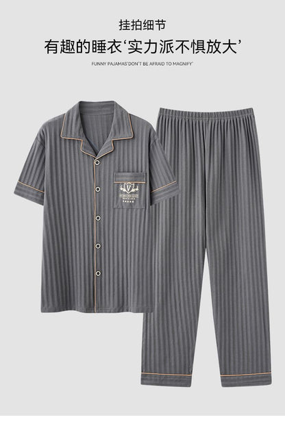 Zhuojia plus size Pajamas Men's Summer Plus Weight Increase Short-sleeved Pants Loose Cardigan Home Wear Men's 220kg