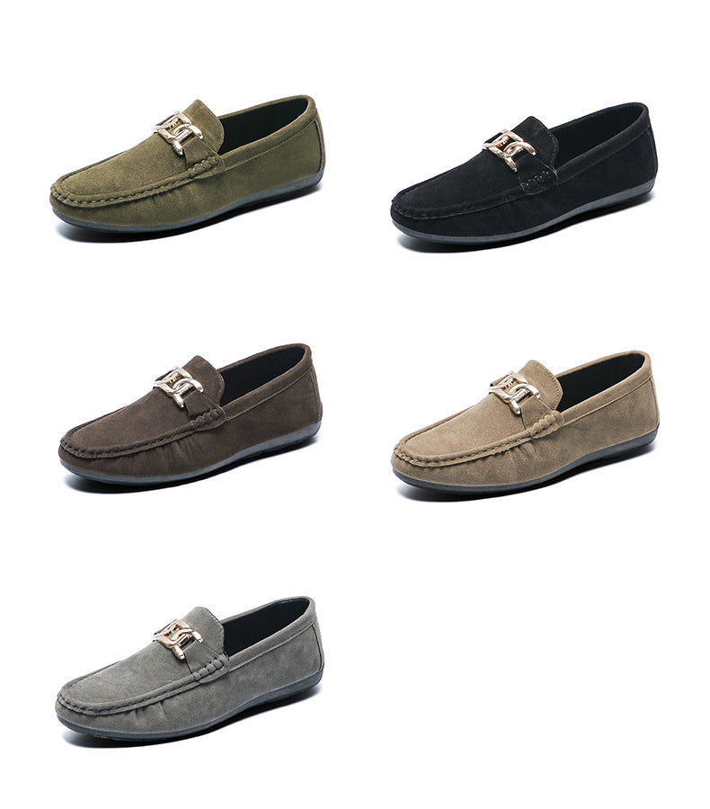 Doudou Shoes Men's Autum 2024 New Frosted Suede Lazy One-Leg Small Leather Shoes Loaf Driving Shoes for Men