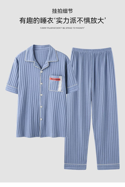 Zhuojia plus size Pajamas Men's Summer Plus Weight Increase Short-sleeved Pants Loose Cardigan Home Wear Men's 220kg