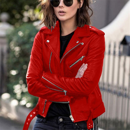 Women's Leather Jacket 2025 New Autumn Short Spring Korean Version Pu Motorcycle Jacket Slim Fit Winter Leather Jacket