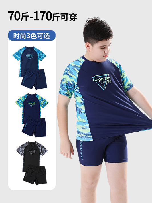 Children's Swimwear Boys' Big Children Split 2025 New Fat Children's Big Children's Hot Spring Swimming Trunks Youth Swimming suit