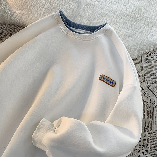 Green sweater men's and women's Hong Kong style spring and autumn top new oversize fake two-piece coat top couple wear lazy