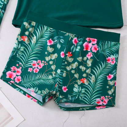 2025 New European and American Foreign Trade Cross-border Swimsuit Women's Long-sleeved Digital Printing Conservative Women's Split Bikini Swimsuit