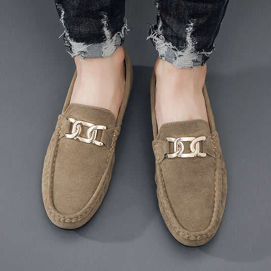 Doudou Shoes Men's Autum 2024 New Frosted Suede Lazy One-Leg Small Leather Shoes Loaf Driving Shoes for Men
