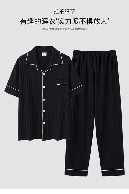 Zhuojia plus size Pajamas Men's Summer Plus Weight Increase Short-sleeved Pants Loose Cardigan Home Wear Men's 220kg