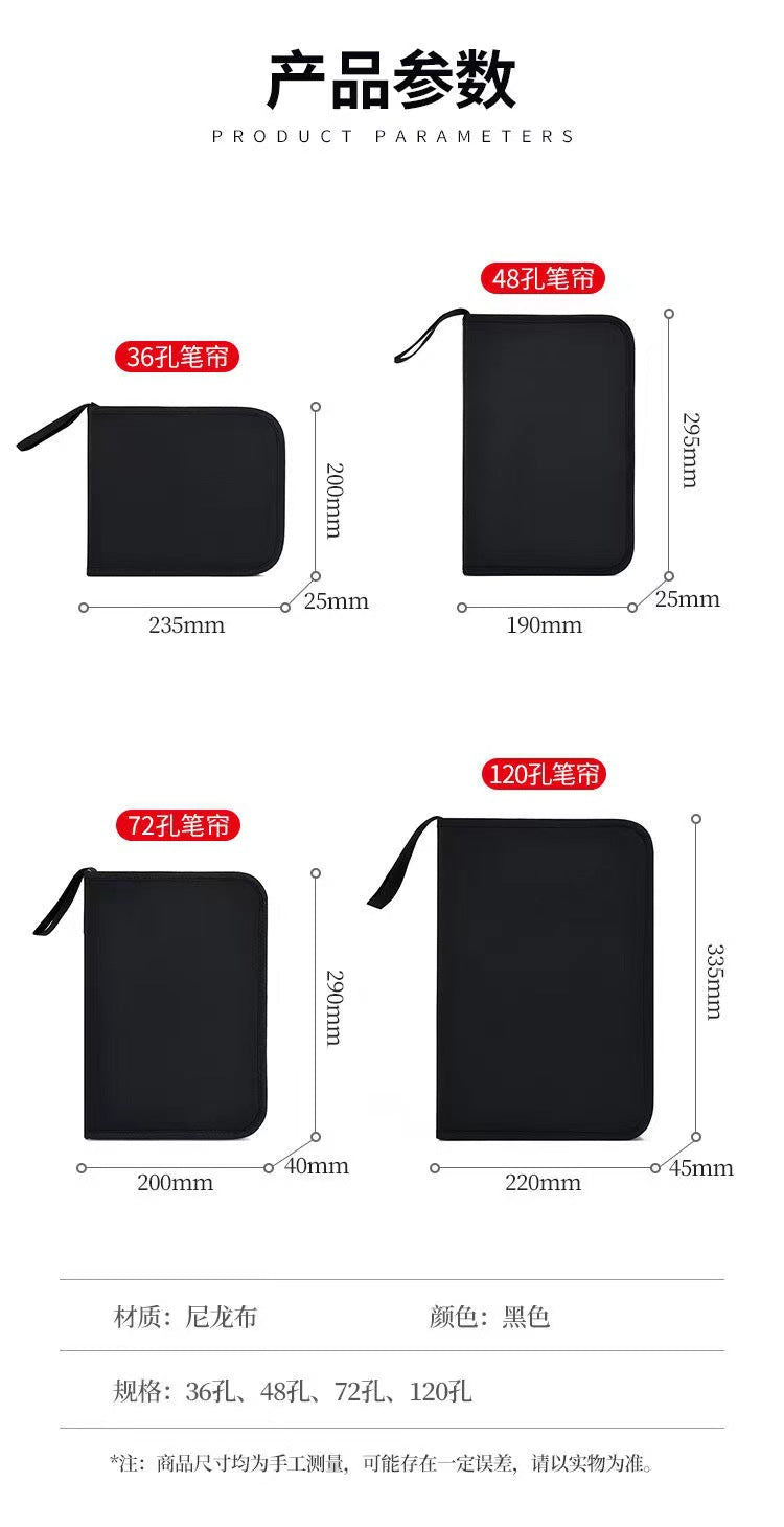 Art Sketch Pen Bag 36/48/72/120 Holes Foldable Zipper Style Pen Roll Colored Pencil Storage Bag Manufacturer Supply