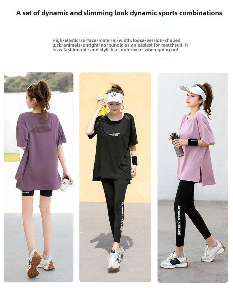 Sports suit Women's Yoga Fitness Clothes Running Gym Summer Breathable plus size chubby girl Belly Covering Slim Loose