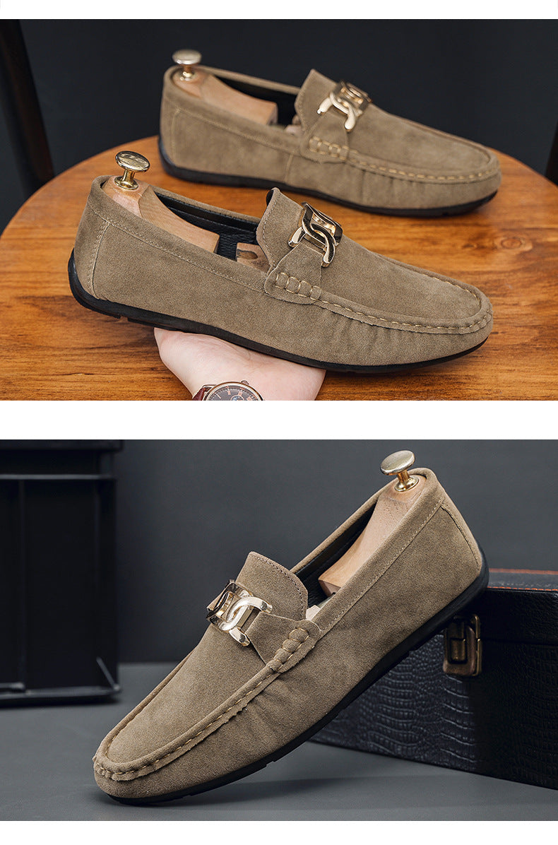 Doudou Shoes Men's Autum 2024 New Frosted Suede Lazy One-Leg Small Leather Shoes Loaf Driving Shoes for Men