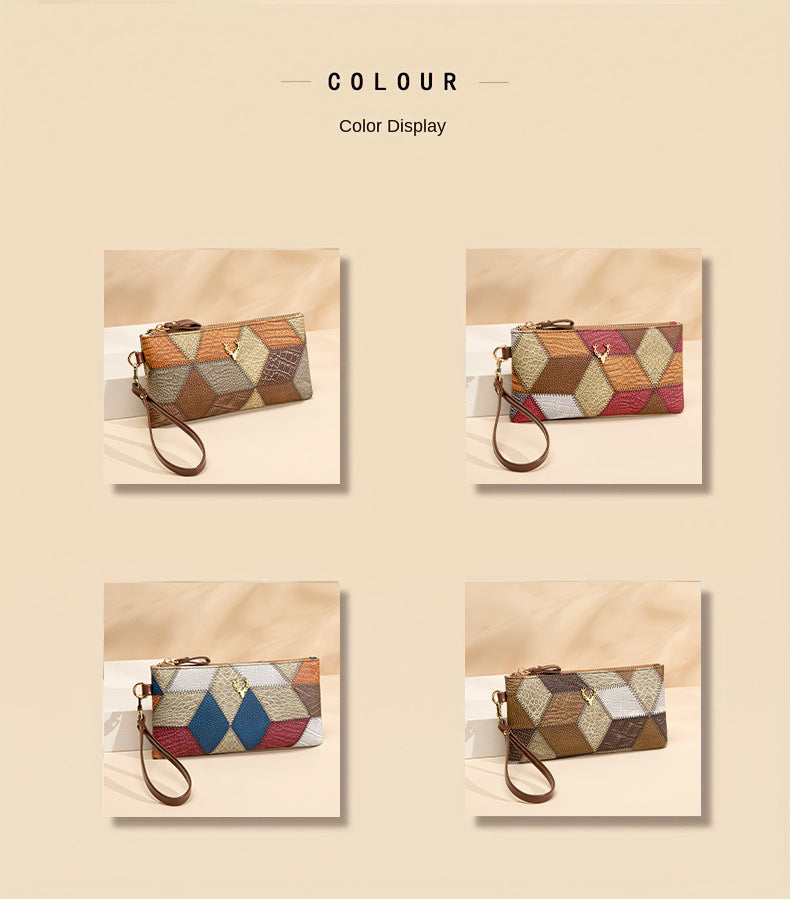 New Fashion Small Square Bag, Cross-Border High-End Retro Wallet, Versatile Zipper Bag, Women's Trendy Color-Blocking Clutch Bag