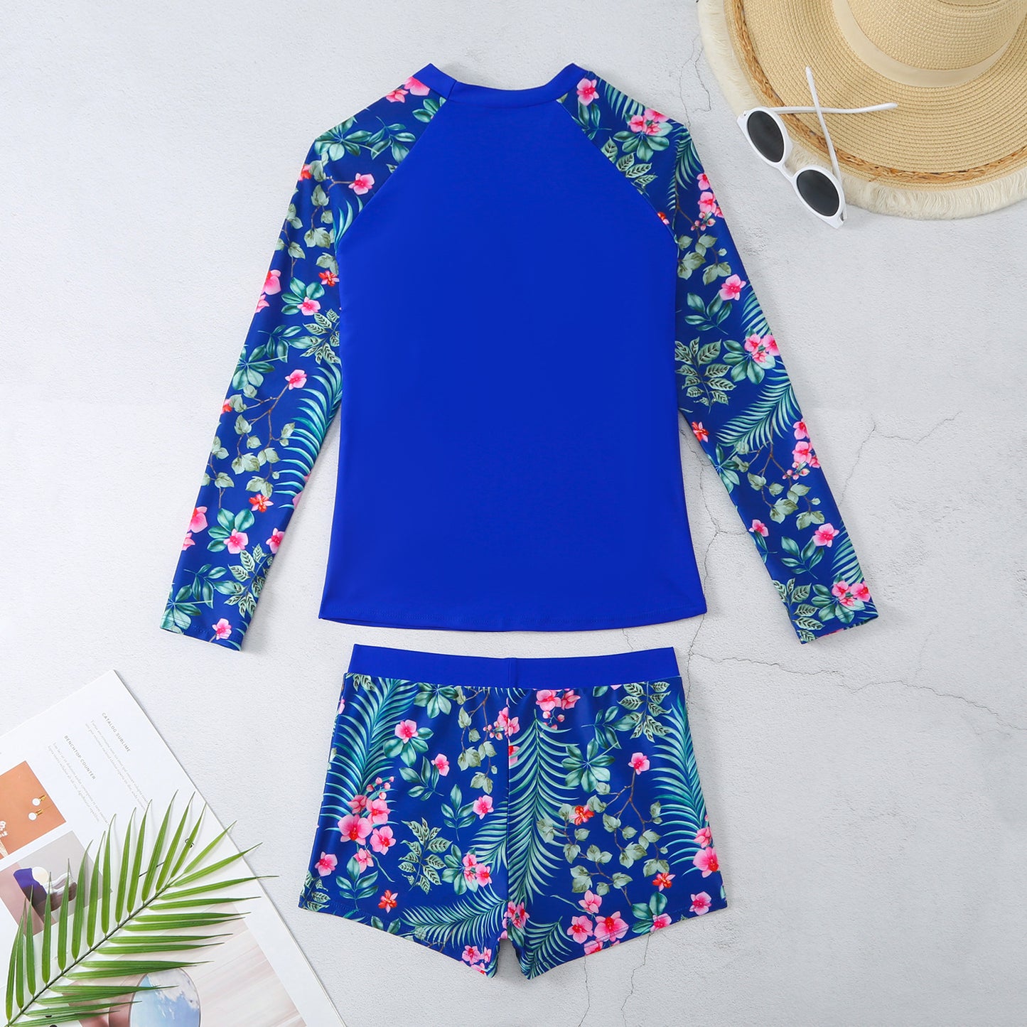 2025 New European and American Foreign Trade Cross-border Swimsuit Women's Long-sleeved Digital Printing Conservative Women's Split Bikini Swimsuit