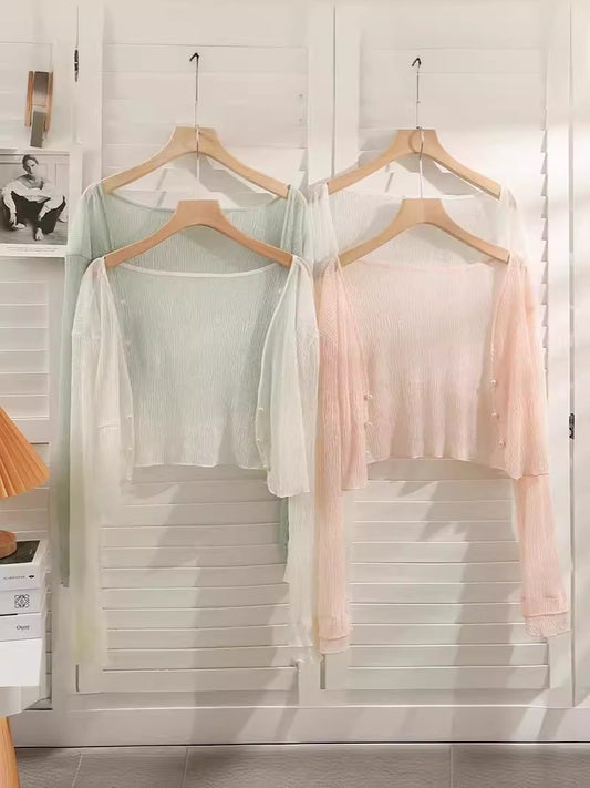 Mint Mambo Sunscreen Cardigan Women's Thin Small Shawl Summer Sling Skirt Outer Blouse Tulle Top