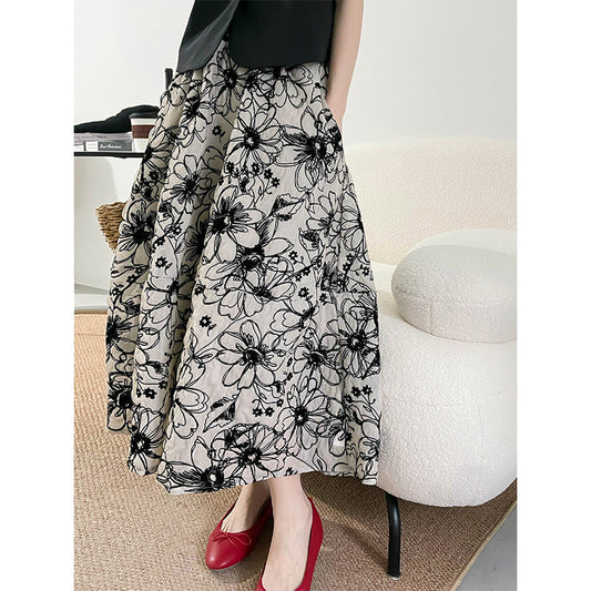 Ju Zhi 2026 Early Spring Velvet Skirt for Women, Heavy Craftsmanship, Niche Retro French High-Waisted Mid-Length A-Line Skirt 1572
