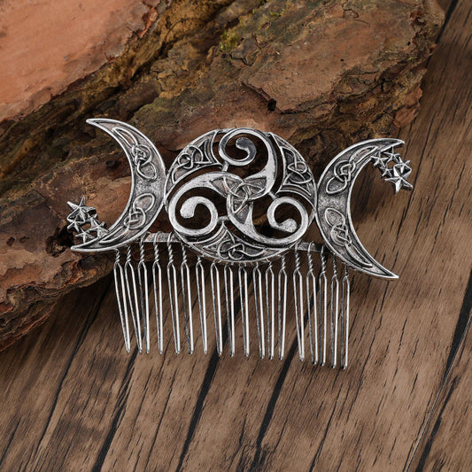 Cross-Border Hot-Selling Retro Viking Celtic Knot Hair Comb Triple Moon Star Hair Accessory Norwegian Style Jewelry Wholesale