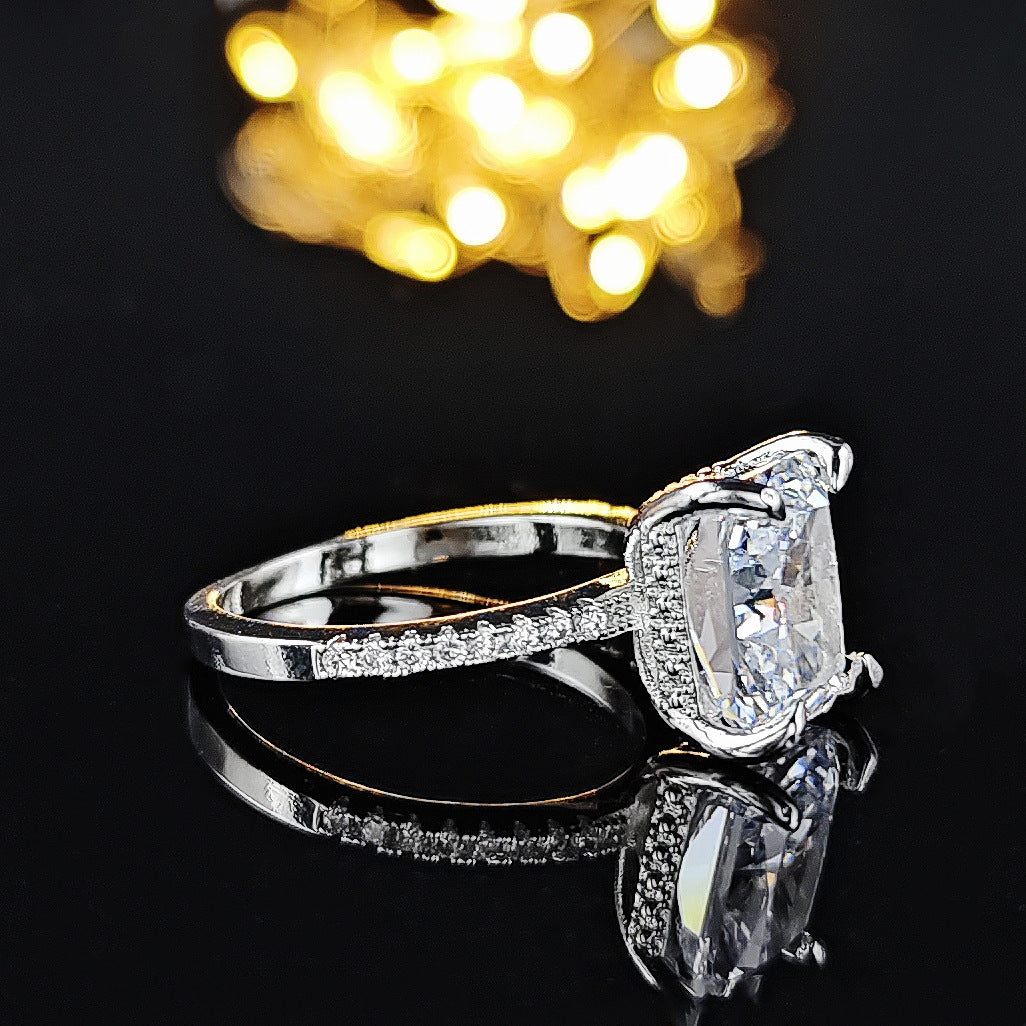 Amazon European and American Cross-border Ice Flower Cut Light Luxury Niche High-end Design Ring for Women Super Flash r7233