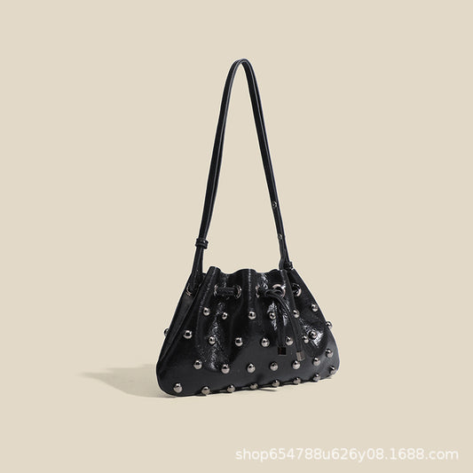 2025 New Rivet Underarm Women's Bag Cross-Border Exclusive Fashion Versatile Handheld Bucket Shoulder Tote Drawstring Bag