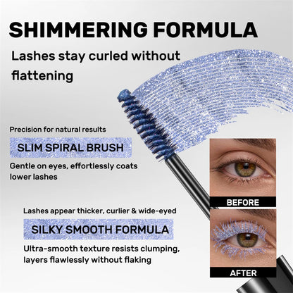 Glitter Diamond Mascara Waterproof Smudge-Proof Volumizing Lengthening Sparkling Snowflake Flake Clump-Free Lasting Party Makeup