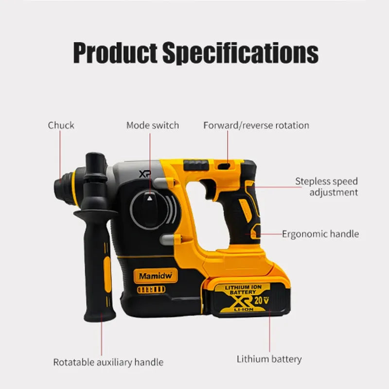 DEWALT 20V MAX 18V Brushless SDS-Plus Impact Drill 1" L-Handle Rotary Percussion Woodworking Tool Only for Home Improvement