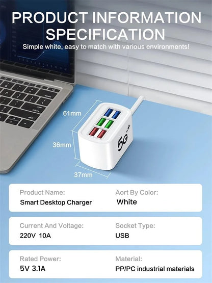 6 USB Charger Power Strip Universal Fast Charging EU/US Plug Phone Charger Adapter Electric Socket Extension Cable Table Socket