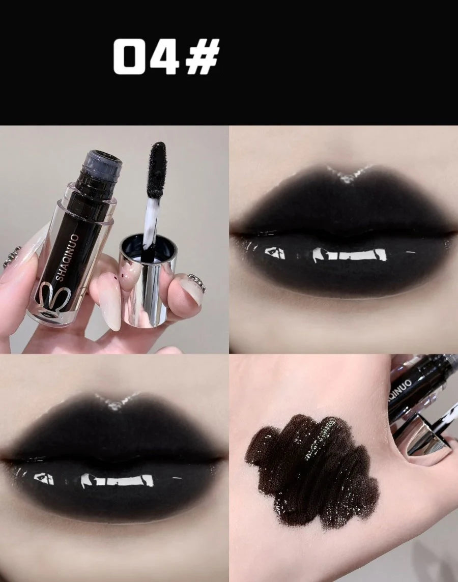 1Pc Lip Gloss Mirror Moisturizing Gothic Pure Black Silver Fine Flash Low Saturation Lip Glazed Lasting Lip Makeup Halloween