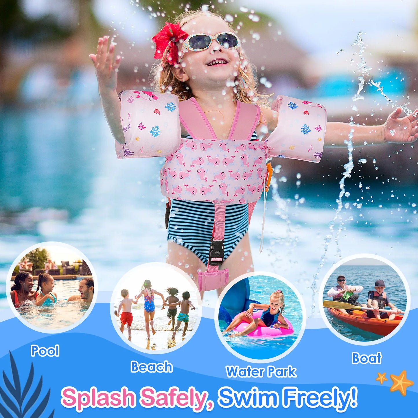 Kids Swimming Vest Toddler Floaties Arm Band Floaties with Adjustable Strap Swim Jacket Water Wing Pool Float Learning Swim