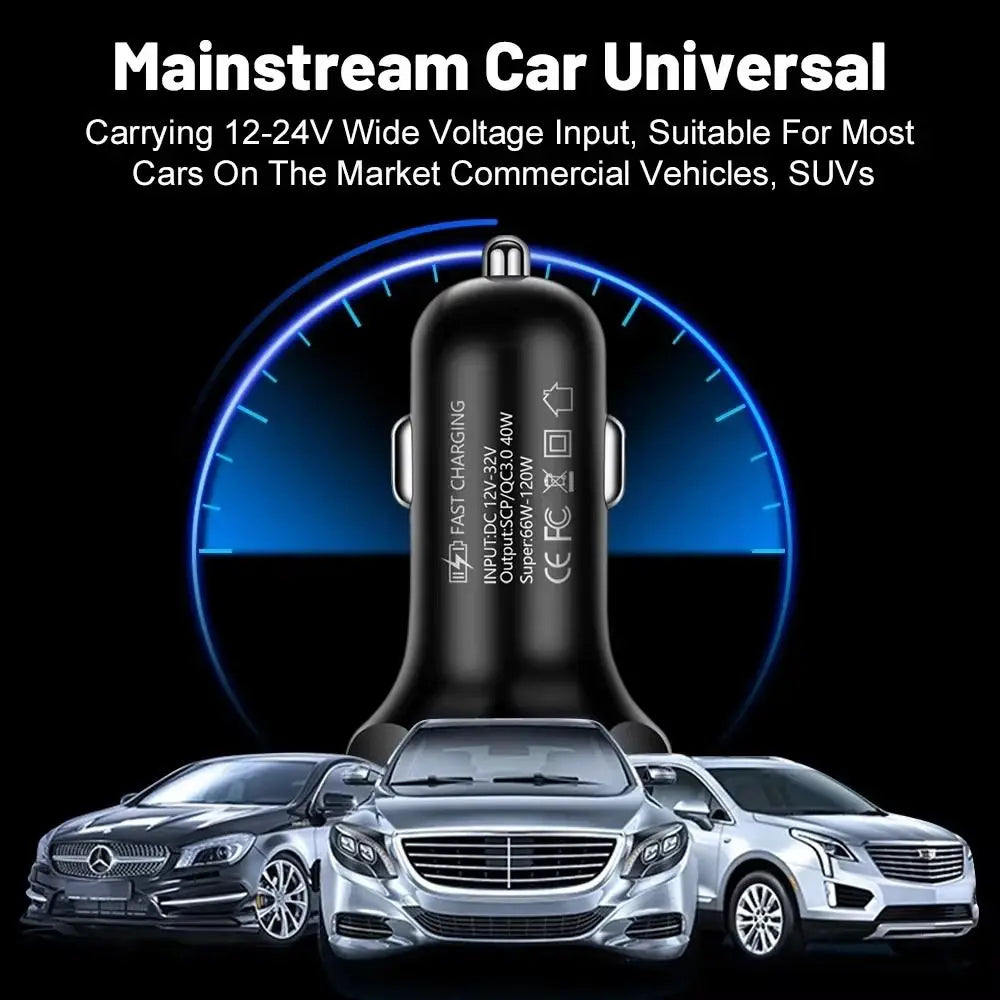 Dual USB Output Mobile Phone Car Charger Type C Fast Charging 6 Ports Car Chargers Mini Universal Car Charger Adapter