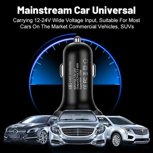 Dual USB Output Mobile Phone Car Charger Type C Fast Charging 6 Ports Car Chargers Mini Universal Car Charger Adapter