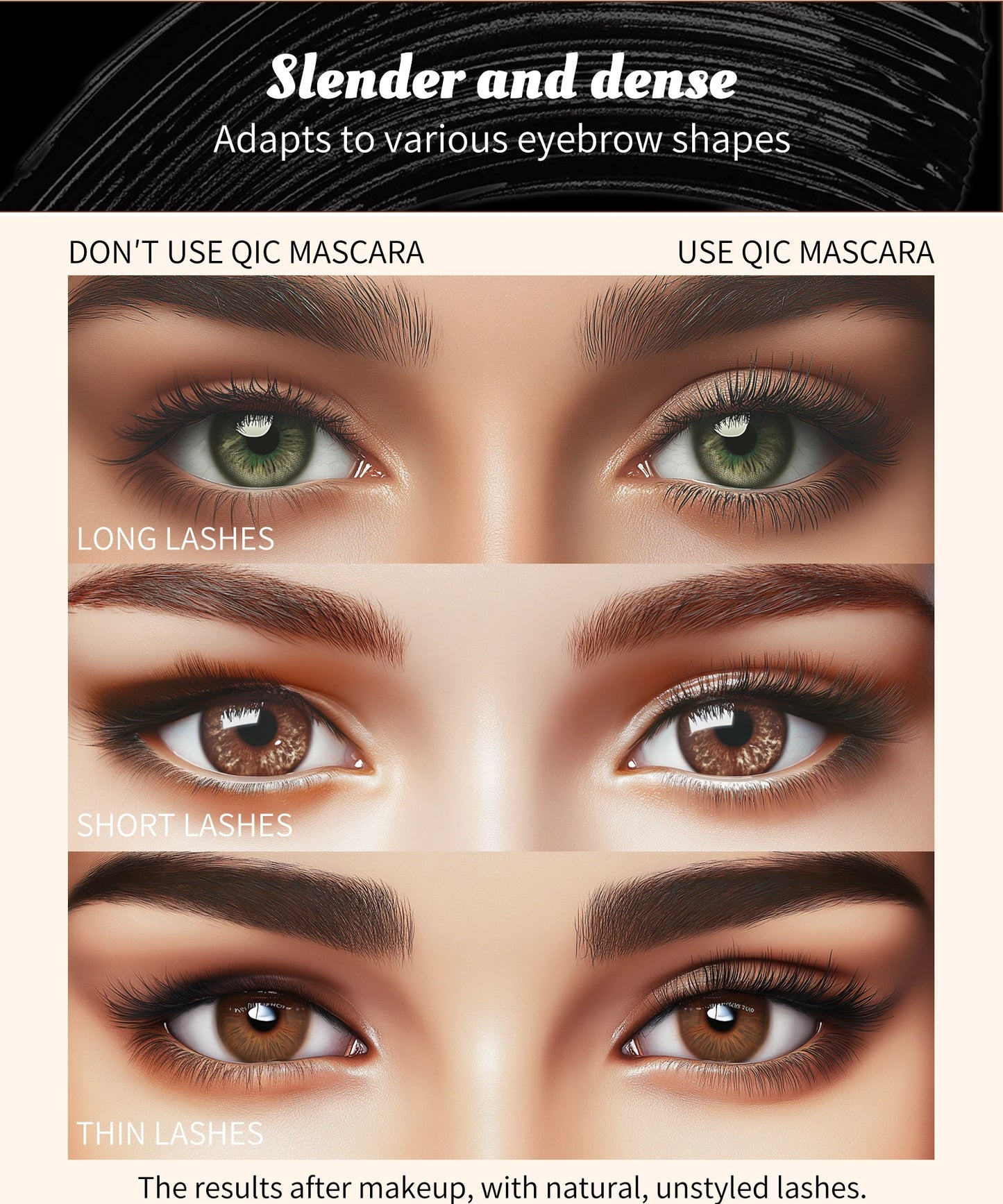 QIC High-heeled Shoes Mascara 3D Fiber Mascara, Long Black Volumizing Eyelash Extension, Waterproof Eye Makeup Tool