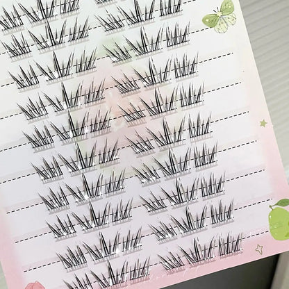 DIY Cluster Punk Silver Black Self-adhesive Glue Free False Eyelashes Segmented Thin Stems Halloween Makeup Girl Lashe Extension