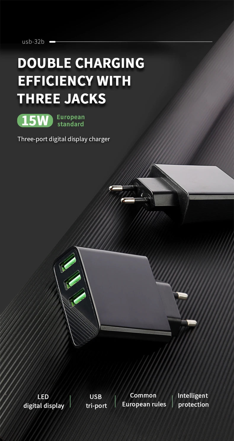 3.4A USB Charger Digital Display Fast Charging Quick Charge 3.0 Mobile Phone Chargers Adapter For iPhone Samsung Xiaomi Huawei