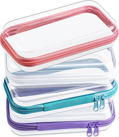 4 Pcs Hard Clear Zipper Case Makeup Bags Plastic Pencil Pouch Transparent Storage Box Containers for Cosmetics, Snacks, Building