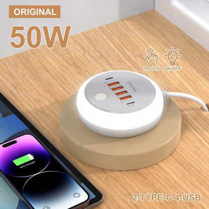 50W USB Mobile Phone Charger Multi Ports Power Strip Socket Type C Fast Charging Wall Charger Wall Adapter For iPhone Xiaomi