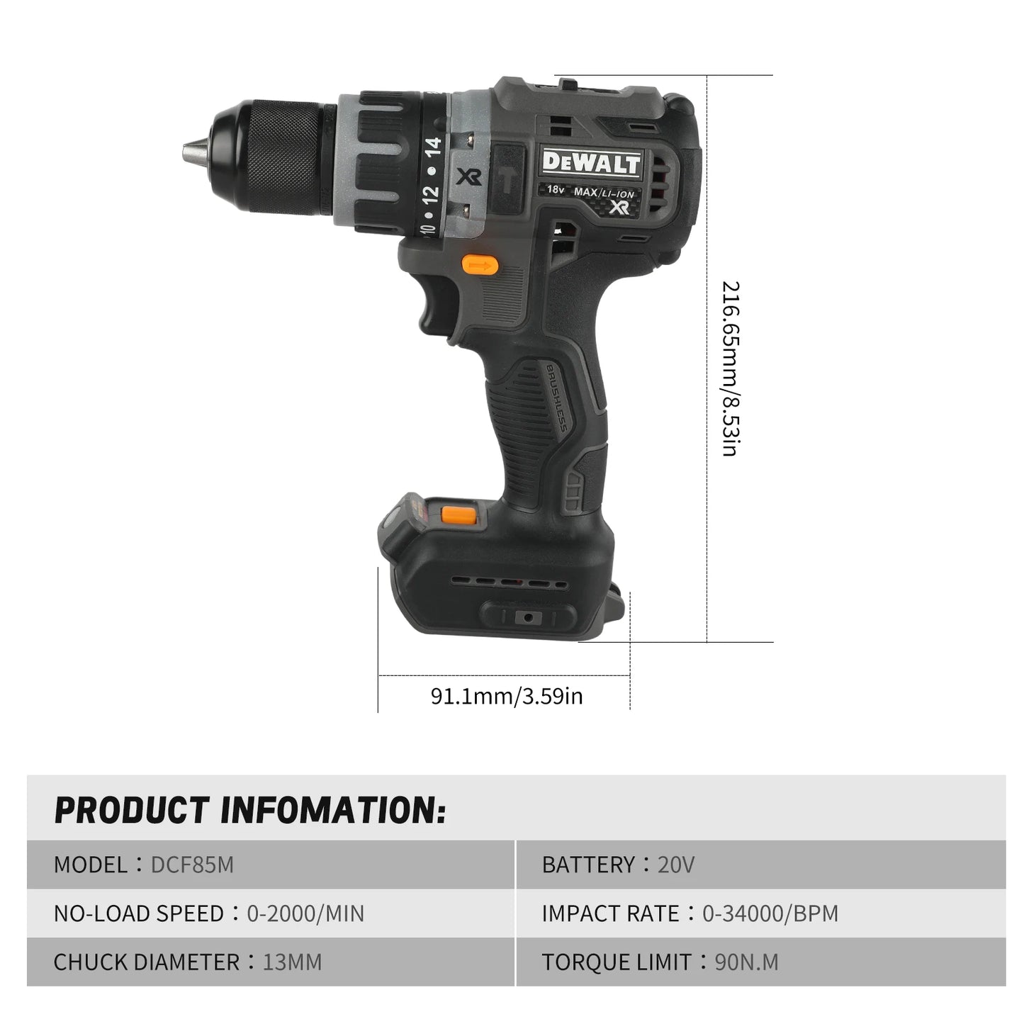 Dewalt DCF85m Cordless Brushless Impact Drill Brushless Drill Multifunctional Rechargeable Portable 20V Battery Power Tools