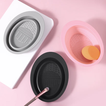 Makeup Brush Cleaning Tool,1pcs Silicone Brush Cleaner Pad Foldable Portable Cleaning Bowl For Makeup Brushes