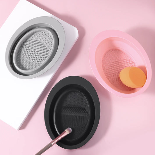 Makeup Brush Cleaning Tool,1pcs Silicone Brush Cleaner Pad Foldable Portable Cleaning Bowl For Makeup Brushes
