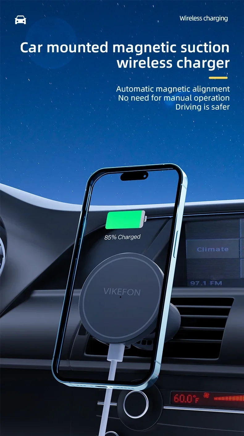 Car Air Outlet Wireless Charger Phone Stand For Magsafe iPhone 16 15 14 13 12 Pro Max Air Vent Cell Magnet Fast Charging Station