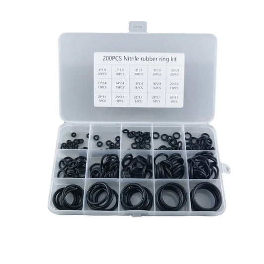 200pcs Rubber O-rings for Faucet, Hose, Valve, Water & Oil Proof Seals, Washer Combo Set, Universal Plumbing Accessories