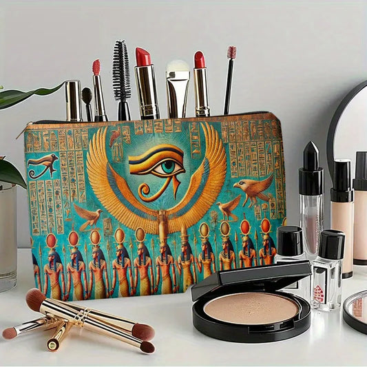 A Egyptian wall painting Eye of Horus makeup bag - cute multifunctional zipper pouch for women, jewelry storage bag