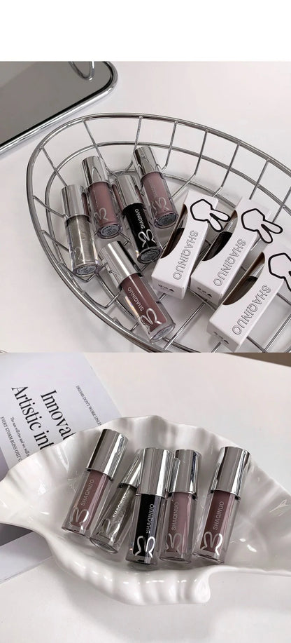1Pc Lip Gloss Mirror Moisturizing Gothic Pure Black Silver Fine Flash Low Saturation Lip Glazed Lasting Lip Makeup Halloween