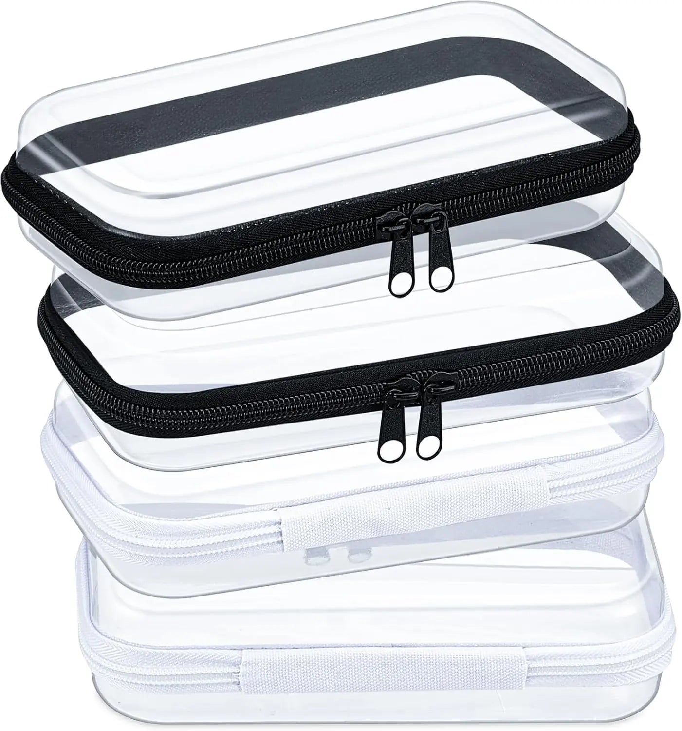 4 Pcs Hard Clear Zipper Case Makeup Bags Plastic Pencil Pouch Transparent Storage Box Containers for Cosmetics, Snacks, Building
